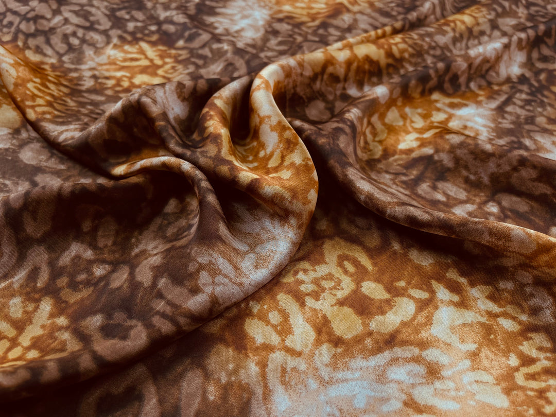 Lightweight  satin fabric by the yard - Brown gold cheetah animal