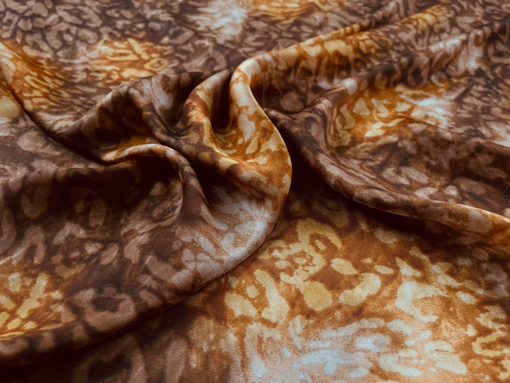 Lightweight  satin fabric by the yard - Brown gold cheetah animal