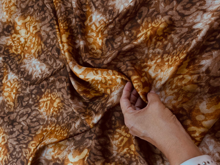 Lightweight  satin fabric by the yard - Brown gold cheetah animal