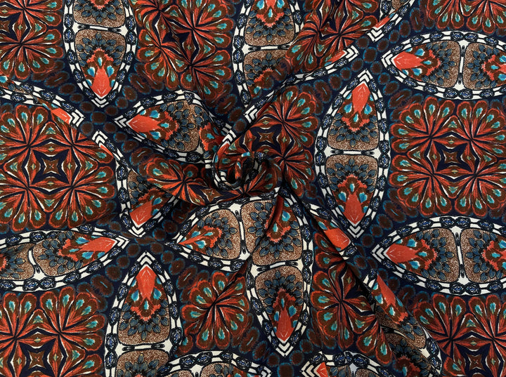 Woolpeach  fabric by the yard - Brown mocha orange  motifs medallions