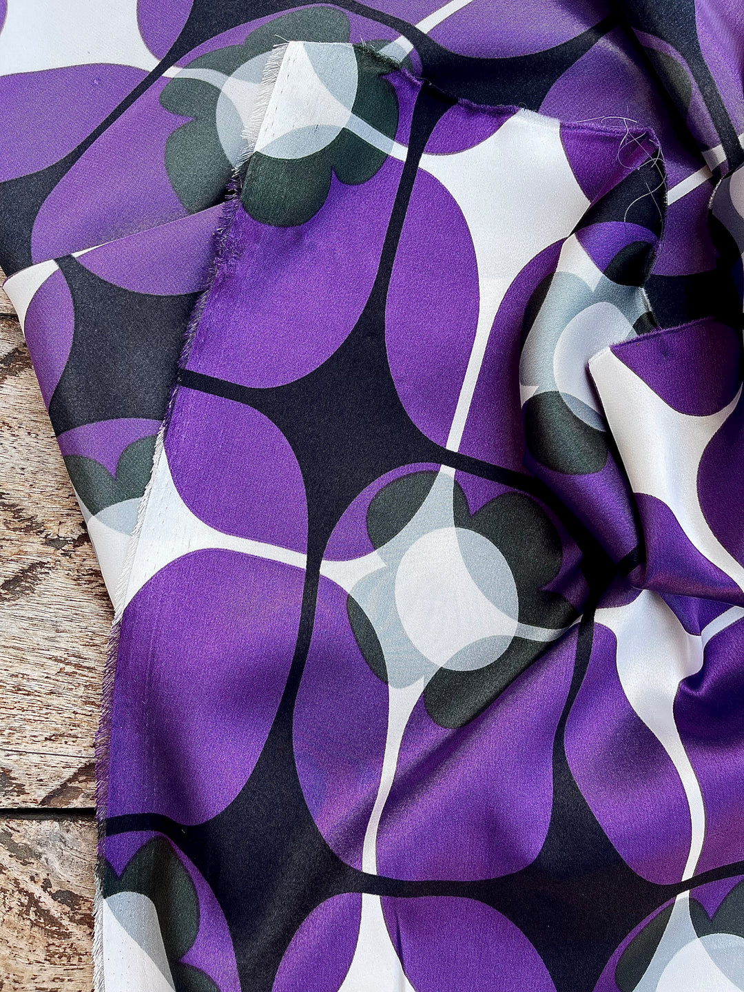 Charmeuse satin fabric by the yard - Purple and gray geometric floral