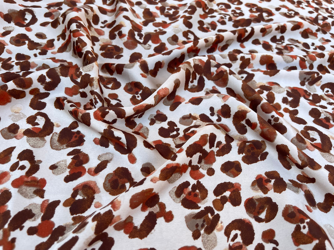 Lightweight  satin  fabric by the yard - Rusty brown orange  animal print