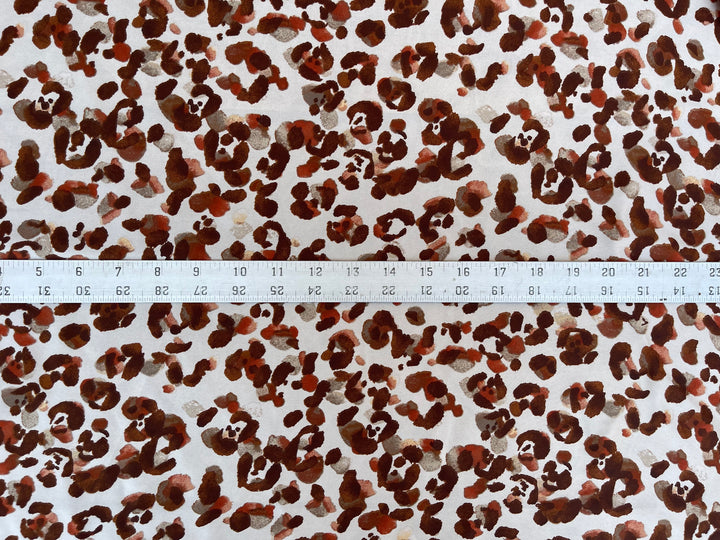 Lightweight  satin  fabric by the yard - Rusty brown orange  animal print