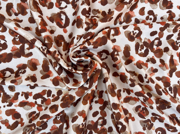 Lightweight  satin  fabric by the yard - Rusty brown orange  animal print