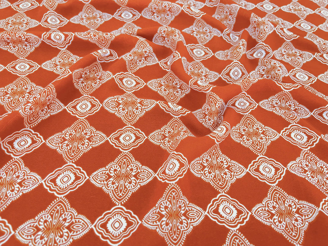 Wooldobby  fabric by the yard - Burnt Orange off white white western  print