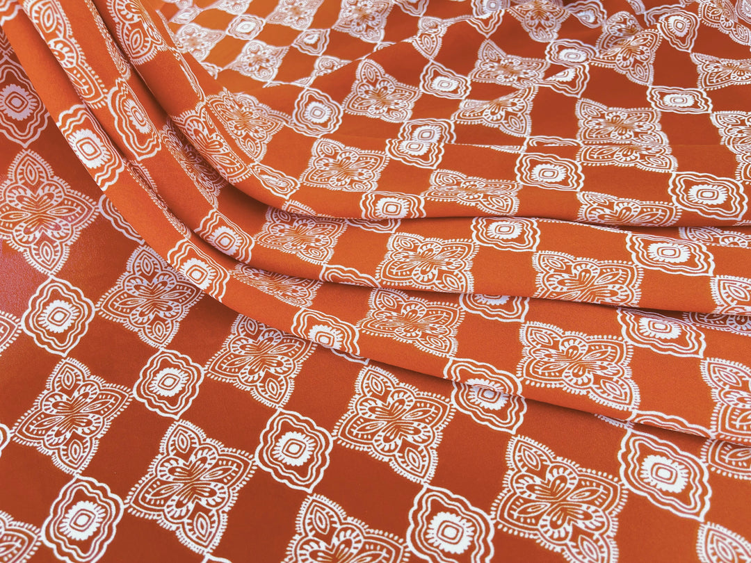 Wooldobby  fabric by the yard - Burnt Orange off white white western  print