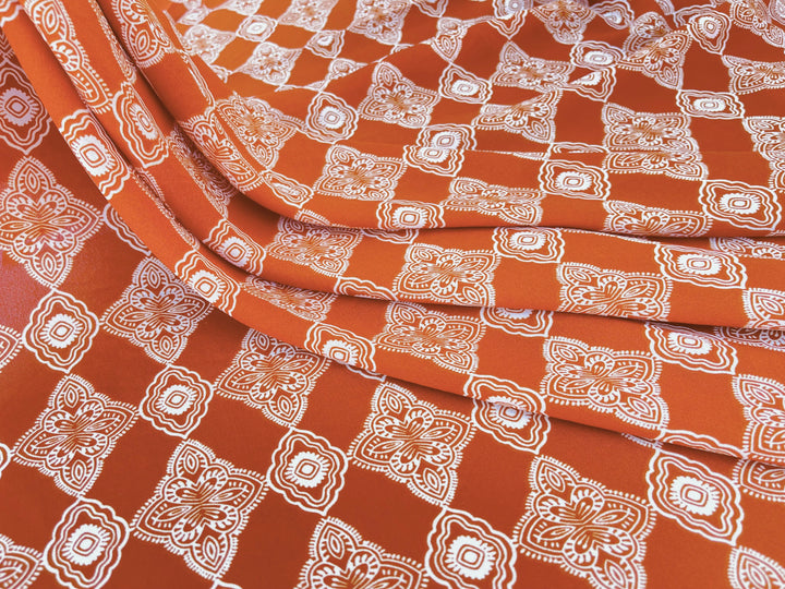 Wooldobby  fabric by the yard - Burnt Orange off white white western  print