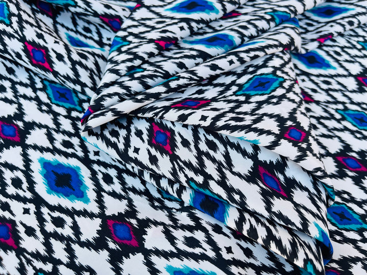 Peachskin  fabric by the yard - Black and white purple tribal aztec western  print