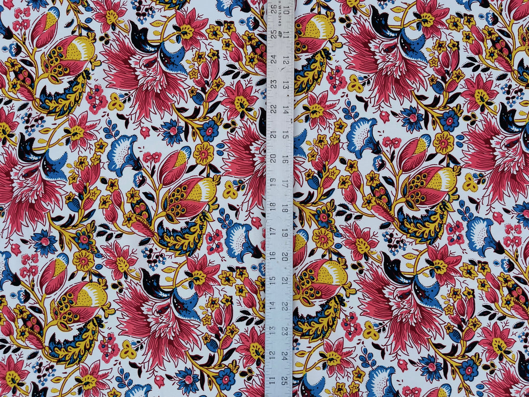 Woolpeach  fabric by the yard - Red blue yellow Wallpaper floral print