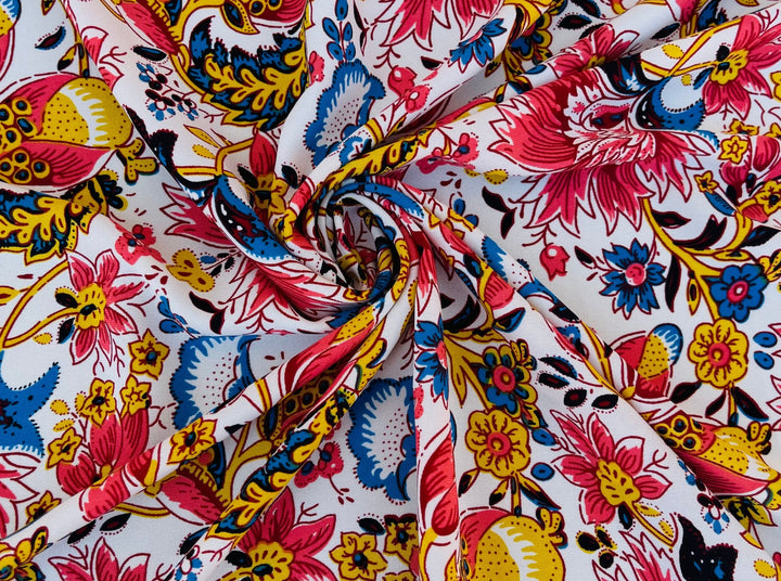 Woolpeach  fabric by the yard - Red blue yellow Wallpaper floral print