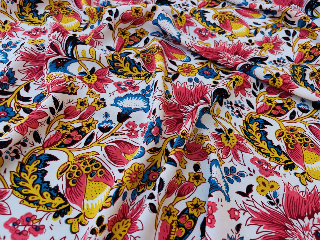 Woolpeach  fabric by the yard - Red blue yellow Wallpaper floral print