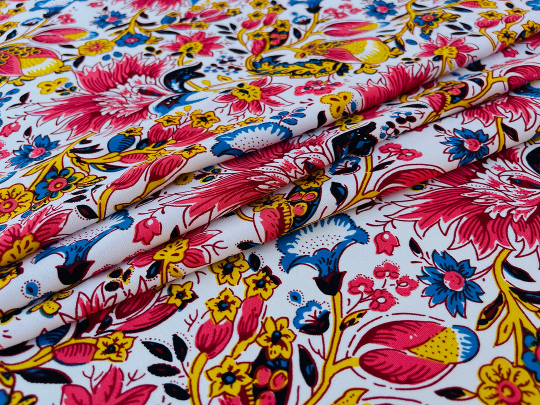 Woolpeach  fabric by the yard - Red blue yellow Wallpaper floral print