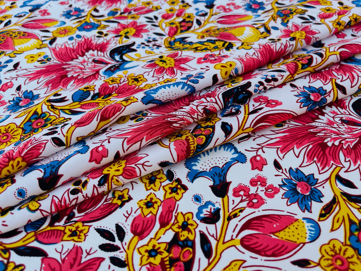 Woolpeach  fabric by the yard - Red blue yellow Wallpaper floral print