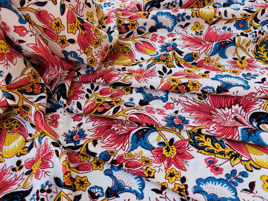 Woolpeach  fabric by the yard - Red blue yellow Wallpaper floral print