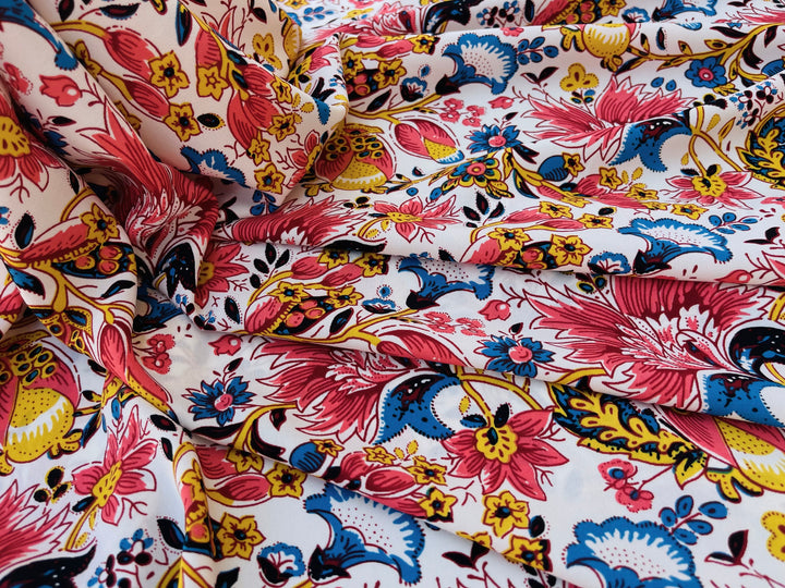 Woolpeach  fabric by the yard - Red blue yellow Wallpaper floral print