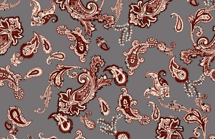 Charmeuse satin fabric by the yard - Burnt Orange distressed paisley   print