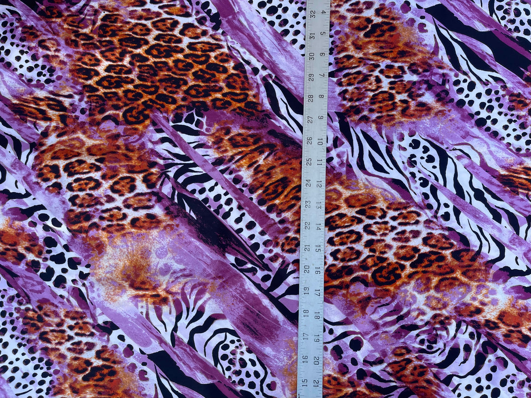 Charmeuse satin fabric by the yard  -  Pink lavender brown cheetah animal print