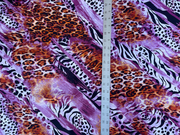 Charmeuse satin fabric by the yard  -  Pink lavender brown cheetah animal print