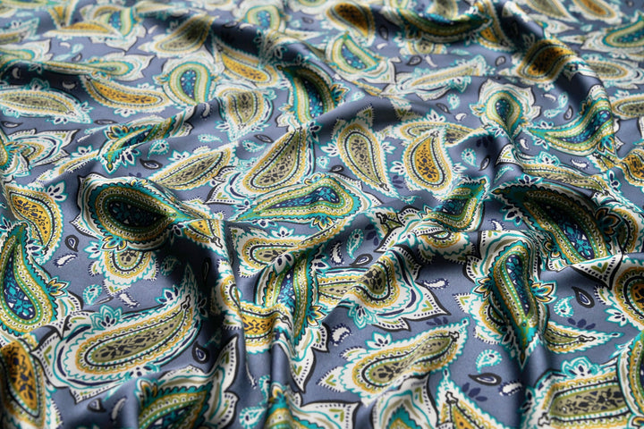 Paisley charmeuse satin fabric by the yard