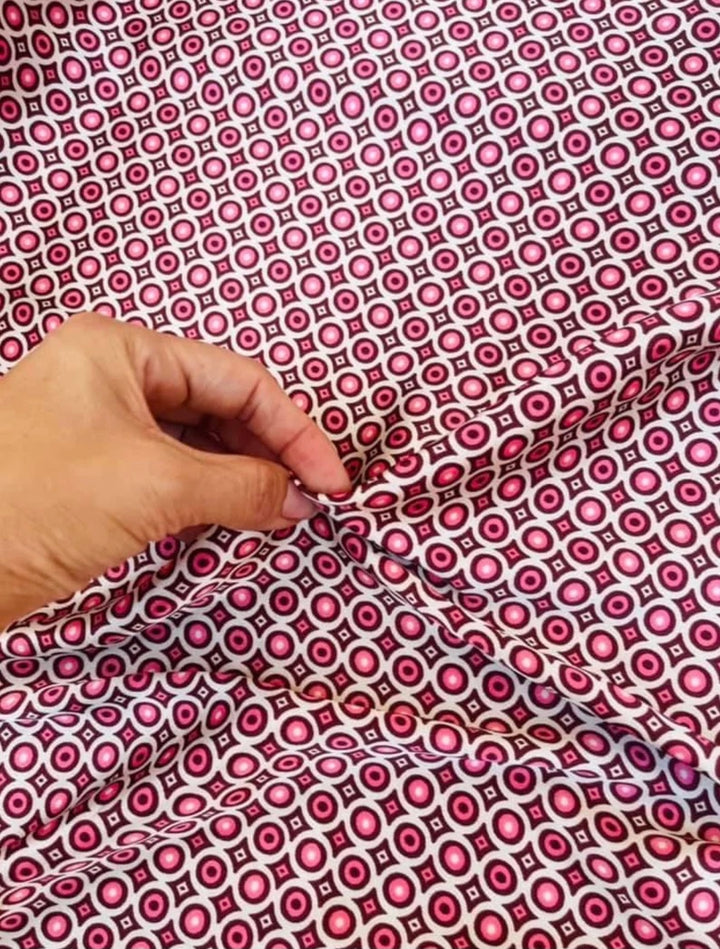 Charmeuse Satin fabric by the yard - Pink magenta circle dots