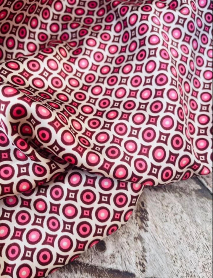 Charmeuse Satin fabric by the yard - Pink magenta circle dots