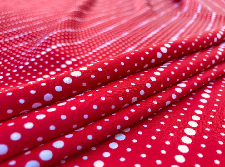 Charmeuse satin fabric by the yard -  Red white dots