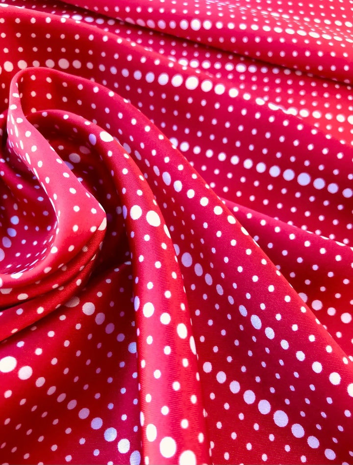 Charmeuse satin fabric by the yard -  Red white dots