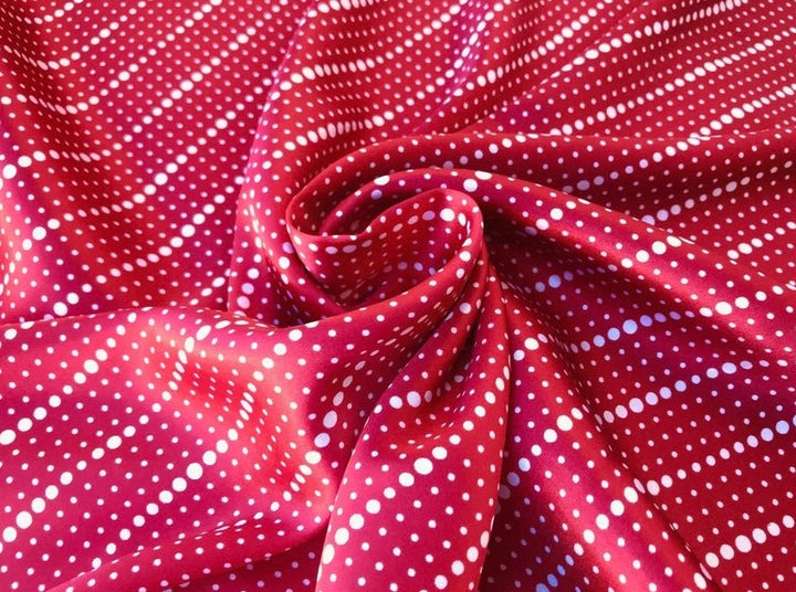 Charmeuse satin fabric by the yard -  Red white dots