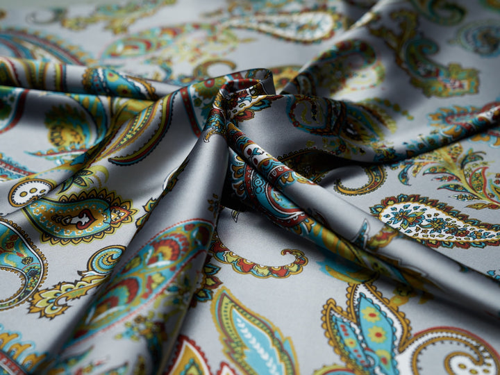 Charmeuse satin fabric by the yard -  Regal  paisley print