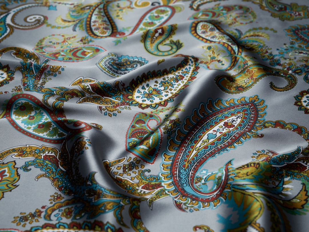 Charmeuse satin fabric by the yard -  Regal  paisley print