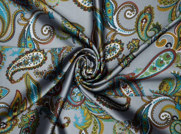 Charmeuse satin fabric by the yard -  Regal  paisley print