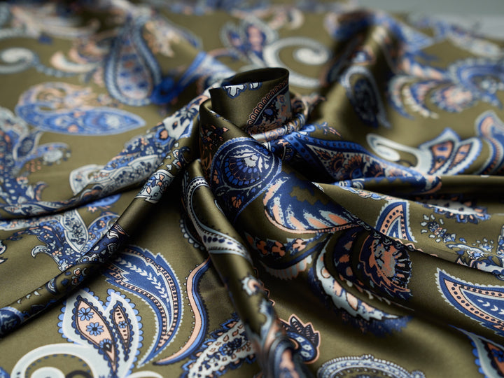 Charmeuse satin fabric by the yard -  Regal  paisley print