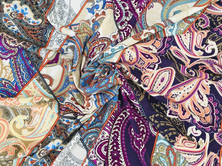 Woolpeach  fabric by the yard - orange and beige patchwork paisley