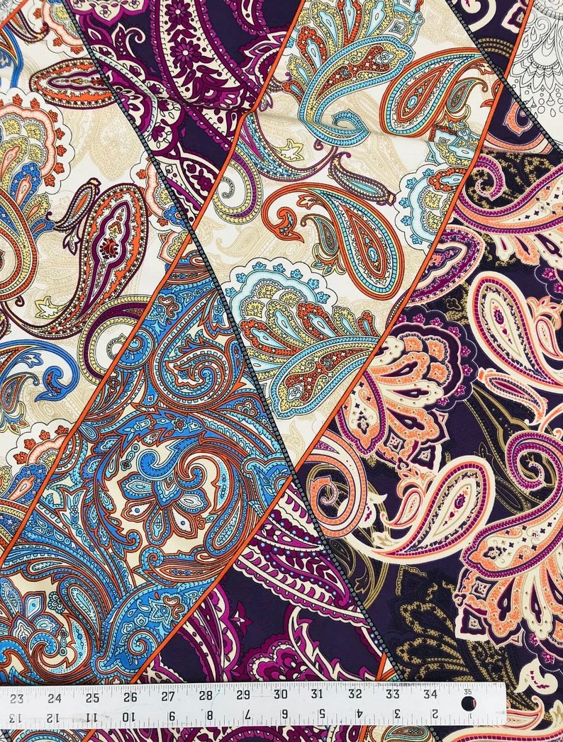 Woolpeach  fabric by the yard - orange and beige patchwork paisley