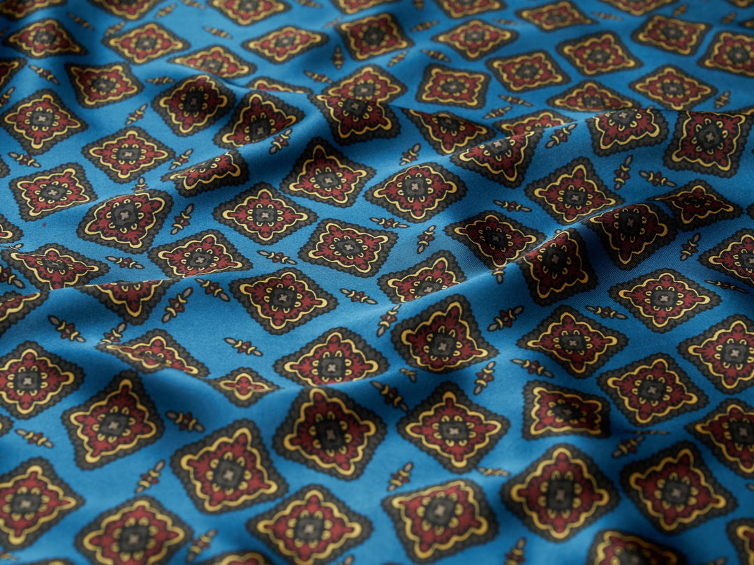 Charmeuse satin fabric by the yard -  Square motifs  print