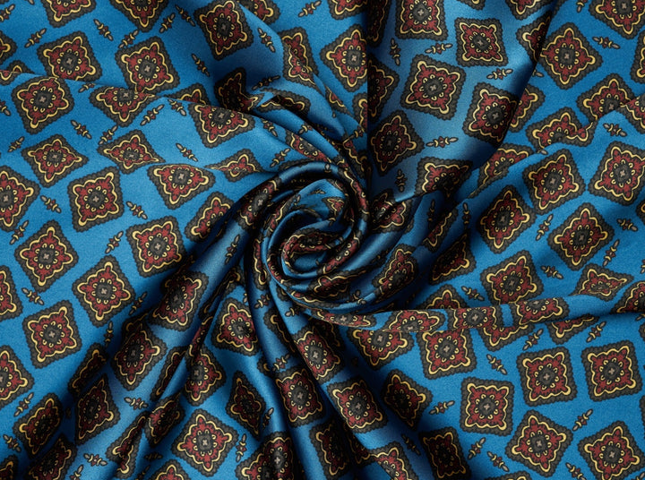 Charmeuse satin fabric by the yard -  Square motifs  print