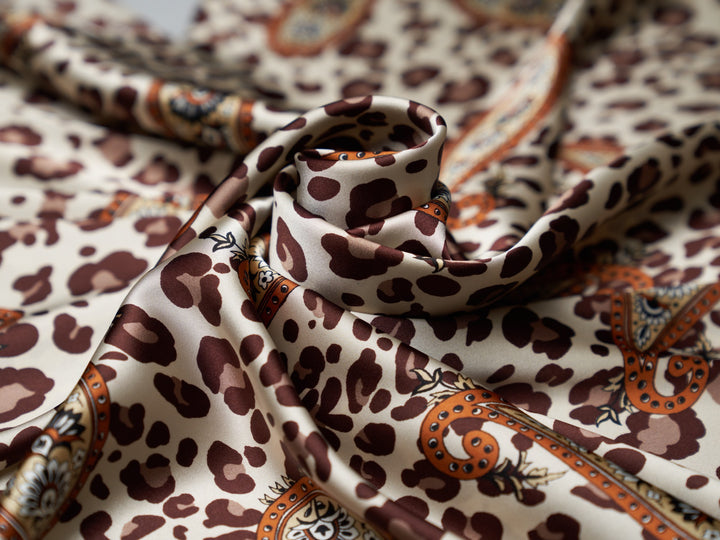 Charmeuse satin fabric by the yard -  Cheetah Paisley  print