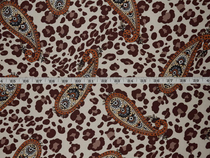 Charmeuse satin fabric by the yard -  Cheetah Paisley  print