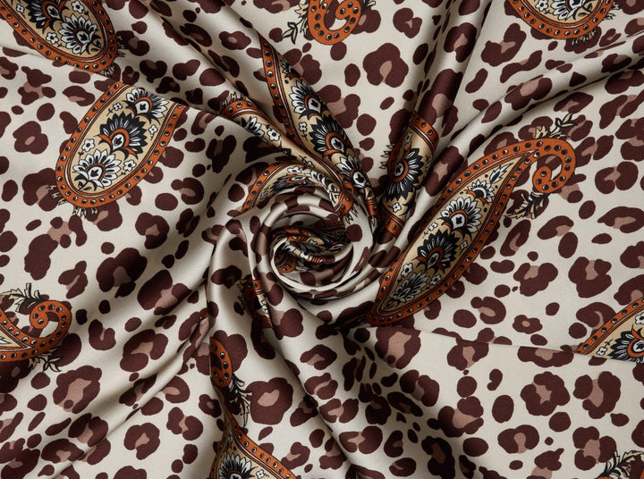 Charmeuse satin fabric by the yard -  Cheetah Paisley  print