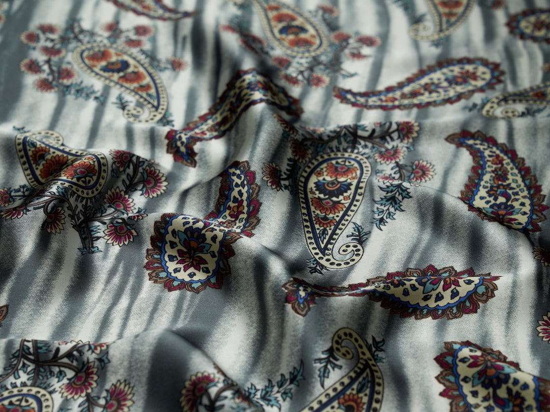 Charmeuse satin fabric by the yard -  Sand Paisley  print