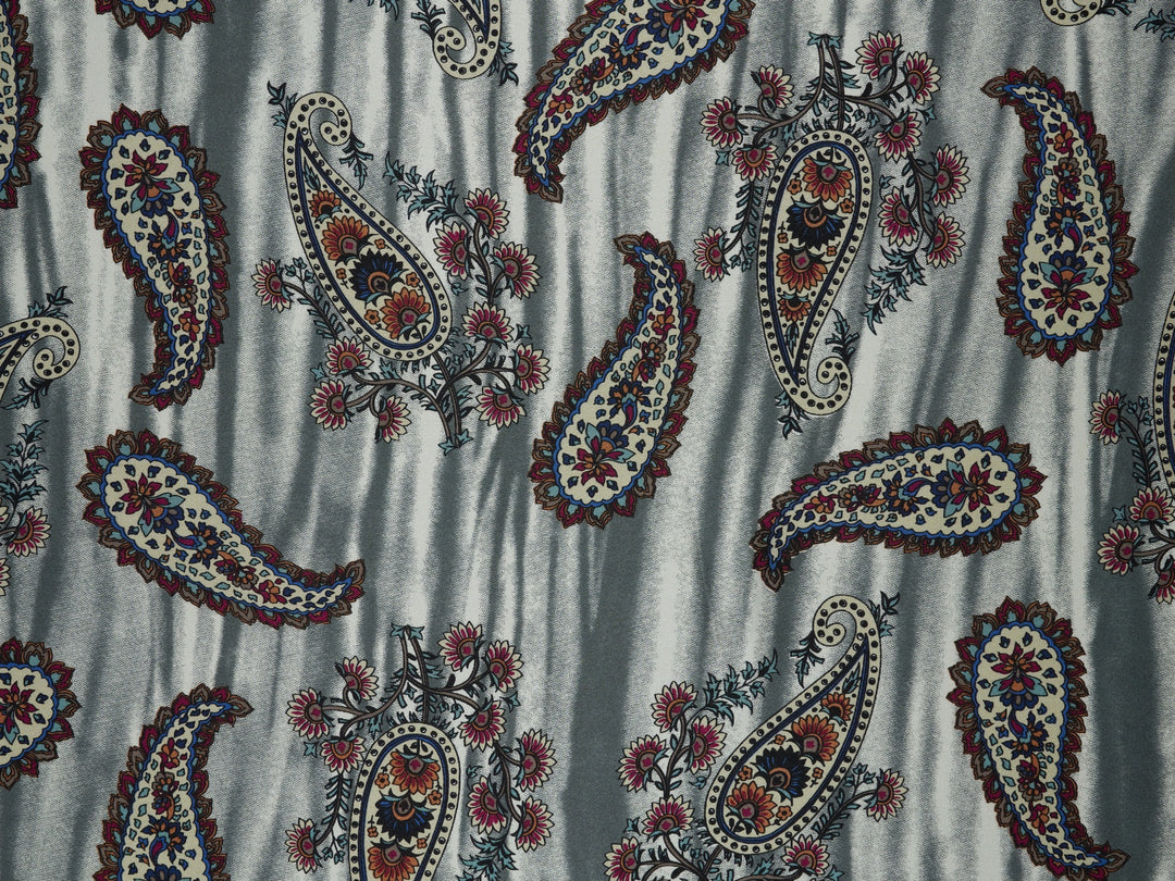 Charmeuse satin fabric by the yard -  Sand Paisley  print