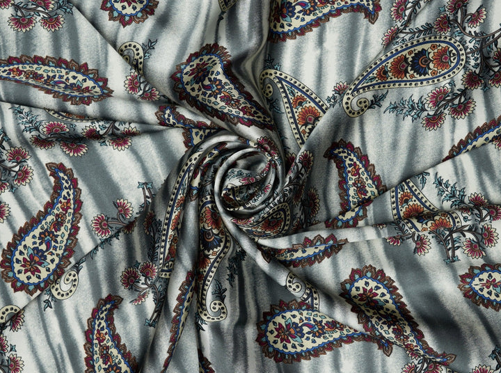 Charmeuse satin fabric by the yard -  Sand Paisley  print