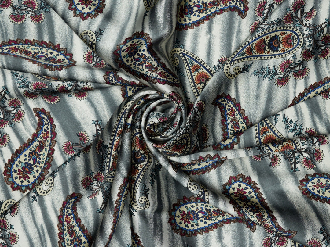 Charmeuse satin fabric by the yard -  Sand Paisley  print