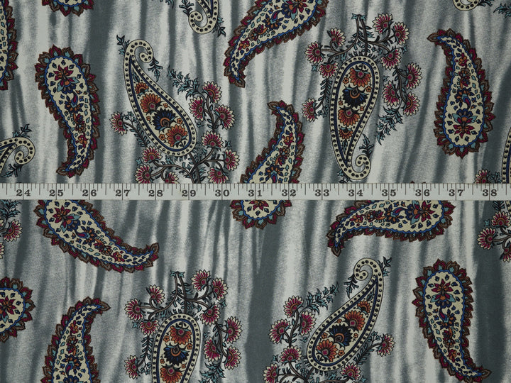 Charmeuse satin fabric by the yard -  Sand Paisley  print