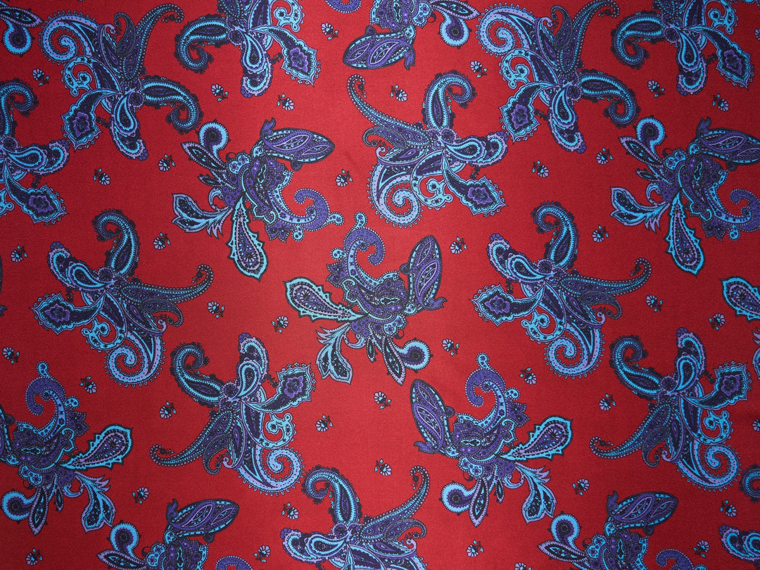 Paisley charmeuse satin fabric by the yard - Red vintage paisley