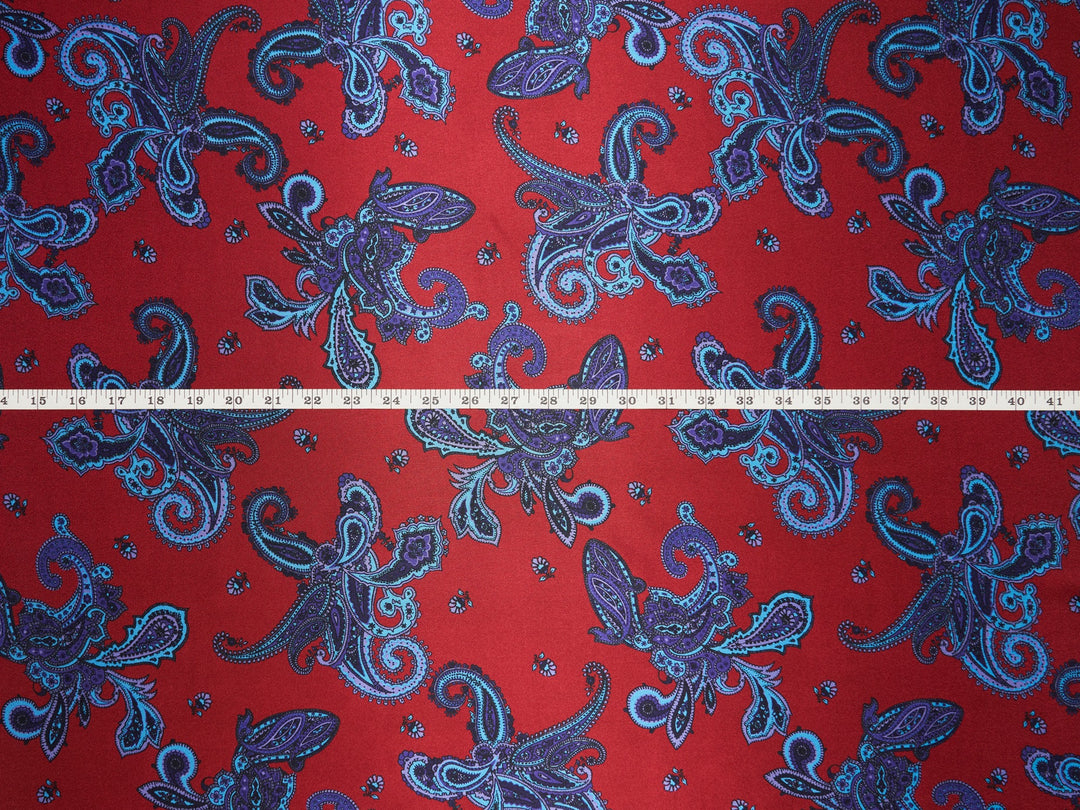 Paisley charmeuse satin fabric by the yard - Red vintage paisley