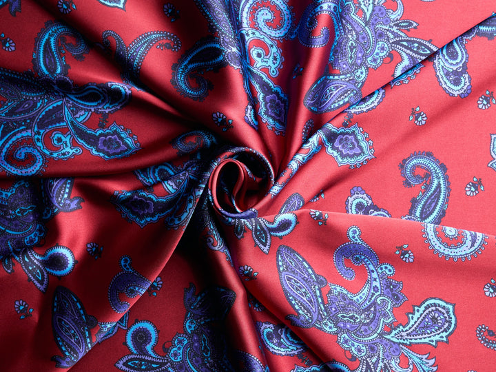 Paisley charmeuse satin fabric by the yard - Red vintage paisley