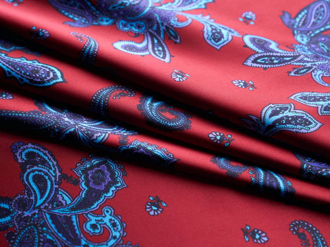 Paisley charmeuse satin fabric by the yard - Red vintage paisley