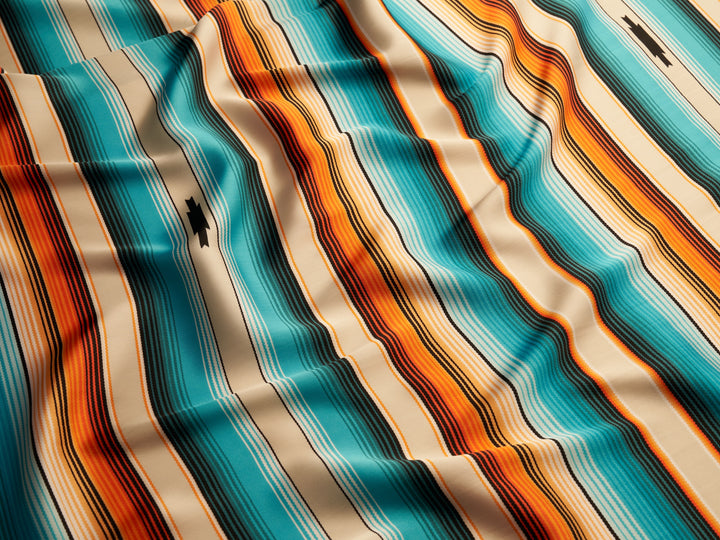 Serape boho charmeuse satin fabric by the yard - Orange teal  serape