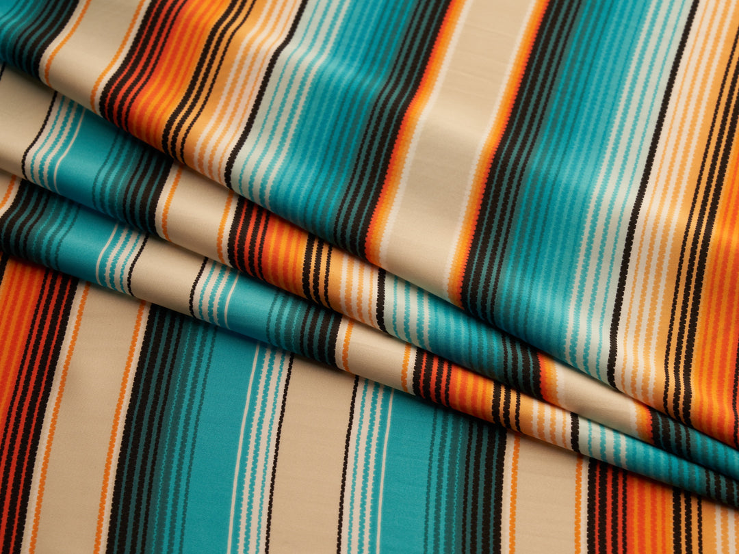 Serape boho charmeuse satin fabric by the yard - Orange teal  serape